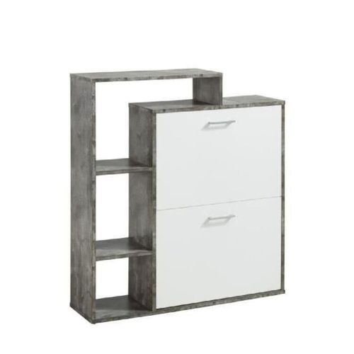 Meuble à Chaussures Lily  Coloris Blanc Et Effet Béton  2 Portes - L86cm