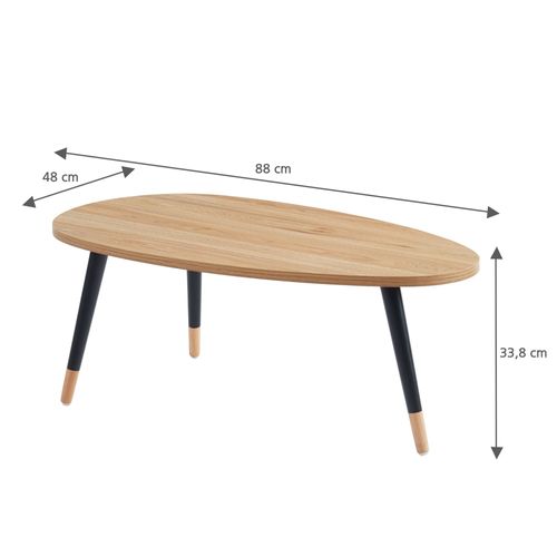 Table Basse Organic  Effet Chêne  Pieds Noirs 88cm