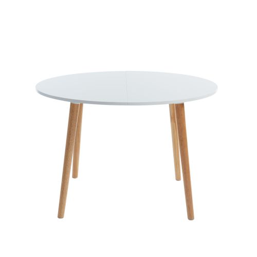 Table Extensible Oracle Laqué Blanc Mat Pieds En Bois Massif 120-160cm