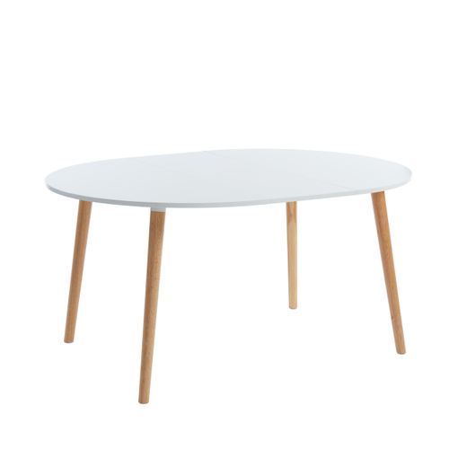 Table Extensible Oracle Laqué Blanc Mat Pieds En Bois Massif 120-160cm