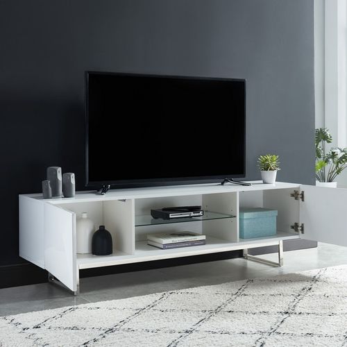Meuble TV Geme  Laqué Blanc Brillant  2 Portes 160cm