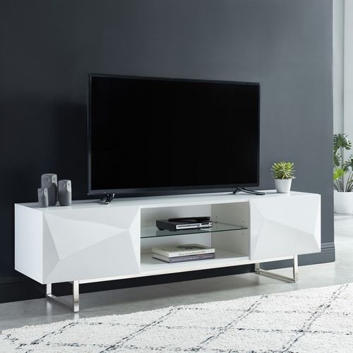 Meuble TV Geme  Laqué Blanc Brillant  2 Portes 160cm