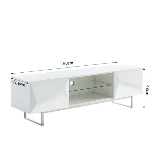 Meuble TV Geme  Laqué Blanc Brillant  2 Portes 160cm