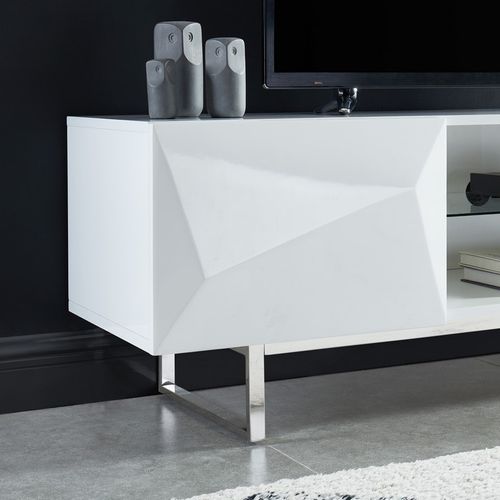 Meuble TV Geme  Laqué Blanc Brillant  2 Portes 160cm