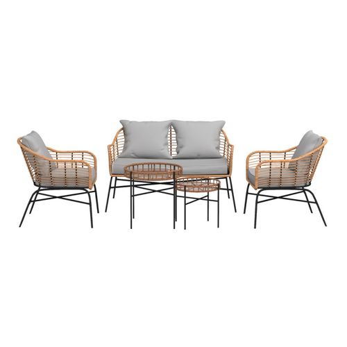 Salon De Jardin Moorea Acier Et Résine Tressée 4 Places Coloris Gris