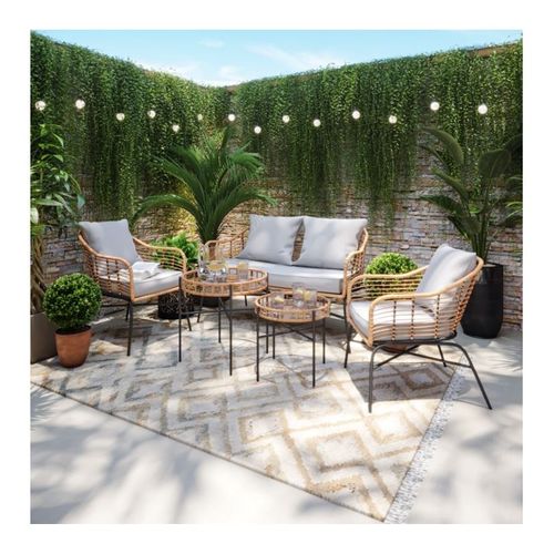 Salon De Jardin Moorea Acier Et Résine Tressée 4 Places Coloris Gris