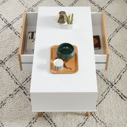 Table Basse Utah Blanc Et Effet Chêne 2 Tiroirs 90cm