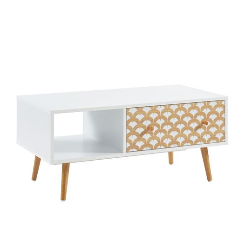 Table Basse Utah Blanc Et Effet Chêne 2 Tiroirs 90cm