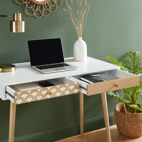 Bureau Utah  Blanc Et Effet Chêne  2 Tiroirs 100cm
