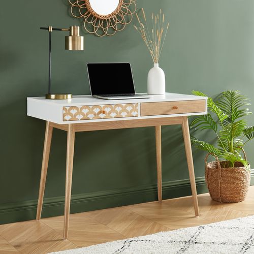Bureau Utah  Blanc Et Effet Chêne  2 Tiroirs 100cm