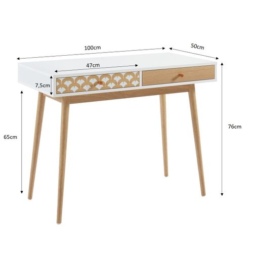 Bureau Utah  Blanc Et Effet Chêne  2 Tiroirs 100cm