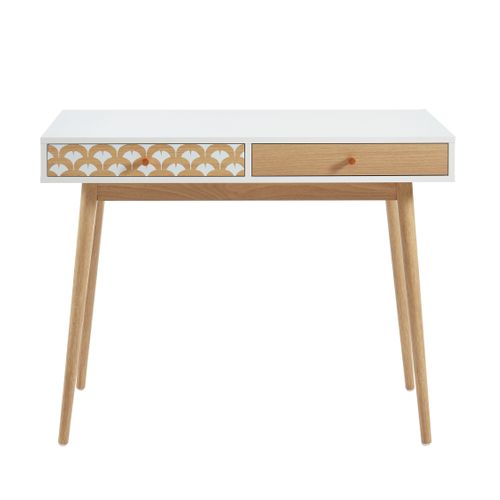 Bureau Utah  Blanc Et Effet Chêne  2 Tiroirs 100cm