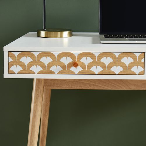 Bureau Utah  Blanc Et Effet Chêne  2 Tiroirs 100cm
