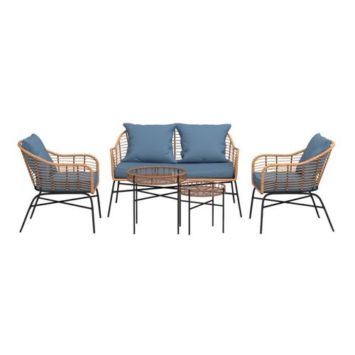 Salon De Jardin Moorea Acier Et Résine Tressée 4 Places Coloris Bleu