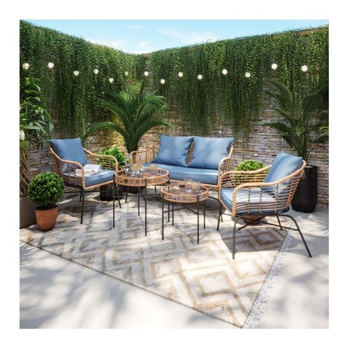 Salon De Jardin Moorea Acier Et Résine Tressée 4 Places Coloris Bleu