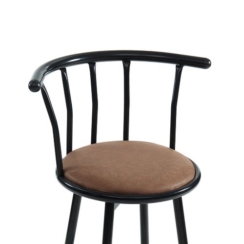 Lot 2 Tabourets De Bar Bistrot Noir Avec Assise Marron Hauteur D'assise 74 Cm