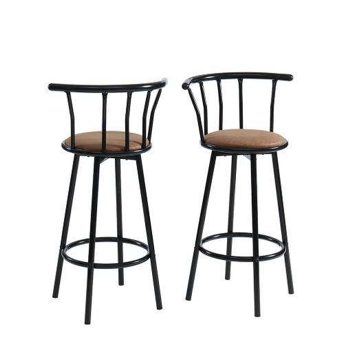 Lot 2 Tabourets De Bar Bistrot Noir Avec Assise Marron Hauteur D'assise 74 Cm