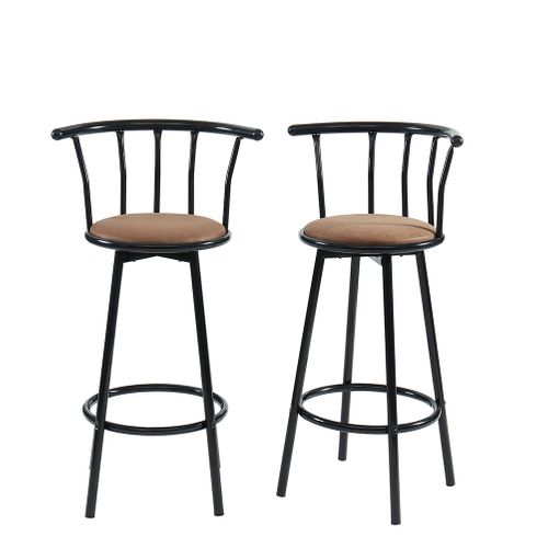 Lot 2 Tabourets De Bar Bistrot Noir Avec Assise Marron Hauteur D'assise 74 Cm