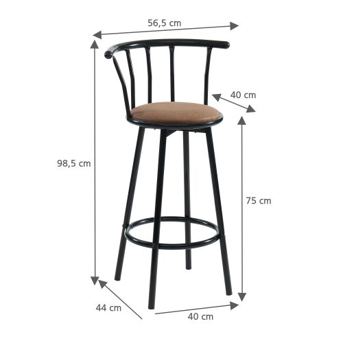 Lot 2 Tabourets De Bar Bistrot Noir Avec Assise Marron Hauteur D'assise 74 Cm