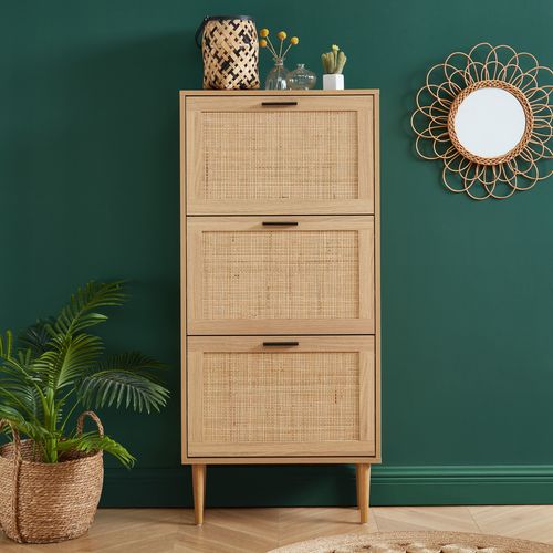 Meuble À Chaussures Amana Cannage - Décor Bois 3 Portes - L60 cm