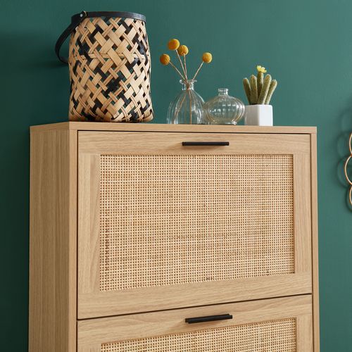 Meuble À Chaussures Amana Cannage - Décor Bois 3 Portes - L60 cm