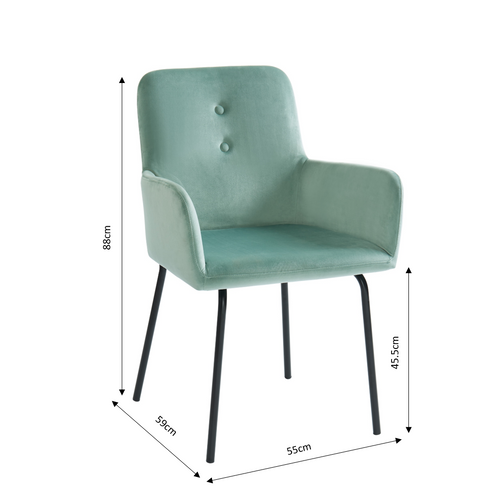 Chaise En Velours Pia Vert Amande Pieds En Métal Noir