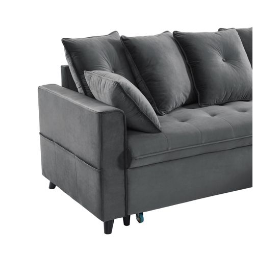 Canapé D'angle Lou Convertible 4 Places Velours Gris Angle Réversible Et Coffre