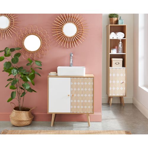 Meuble Sous-vasque Leika Effet Chêne Et Motifs Blancs 2 Portes 60cm
