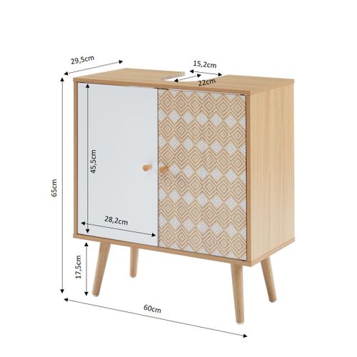 Meuble Sous-vasque Leika Effet Chêne Et Motifs Blancs 2 Portes 60cm