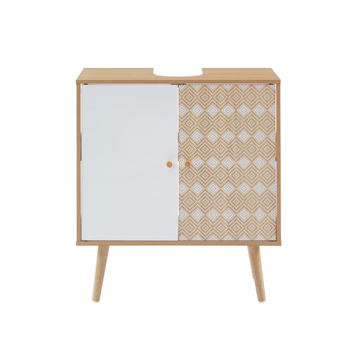 Meuble Sous-vasque Leika Effet Chêne Et Motifs Blancs 2 Portes 60cm