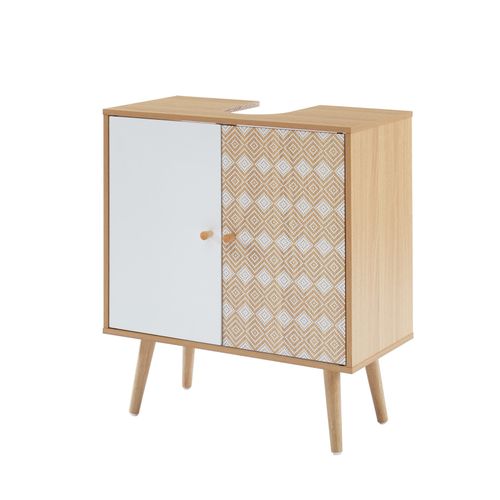 Meuble Sous-vasque Leika Effet Chêne Et Motifs Blancs 2 Portes 60cm