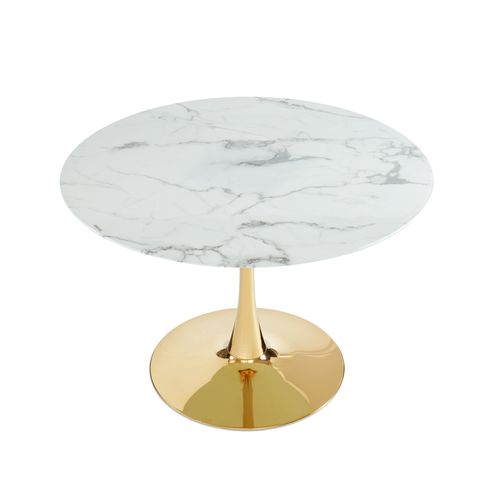 Table Séjour Monika  Verre Effet Marbre  Ronde 110cm Pied Doré