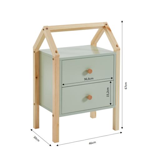 Table De Chevet Tiny  Vert  2 Tiroirs