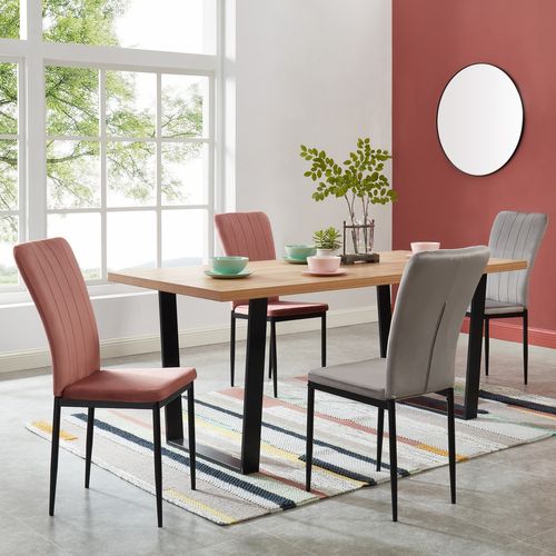 Lot De 2 Chaises Poppy Velours Gris Pieds Métal Noir