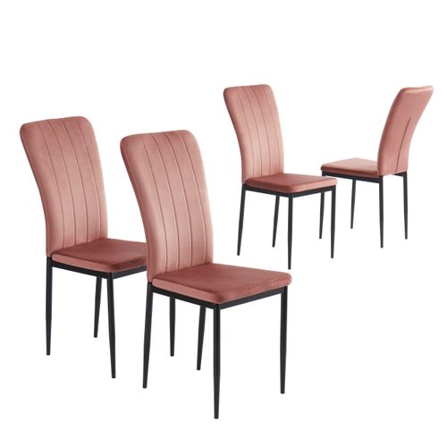 Lot De 4 Chaises Poppy Velours Rose Pieds En Métal Noir