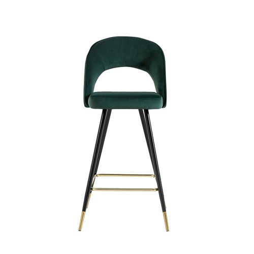 Lot De 2 Tabourets Basile En Velours Vert Avec Pieds Noir Et Doré