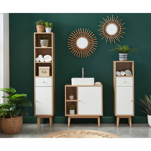 Colonne De Salle De Bain Suni  Blanc Et Effet Chêne  H152cm