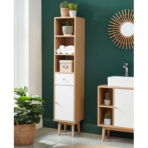 Colonne De Salle De Bain Suni  Blanc Et Effet Chêne  H152cm
