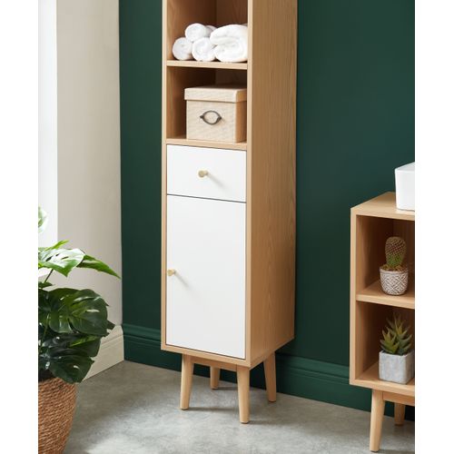 Colonne De Salle De Bain Suni  Blanc Et Effet Chêne  H152cm