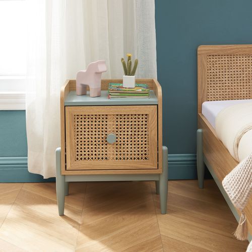 Table De Chevet Pablo Bleu Et Cannage Rotin 1 Tiroir