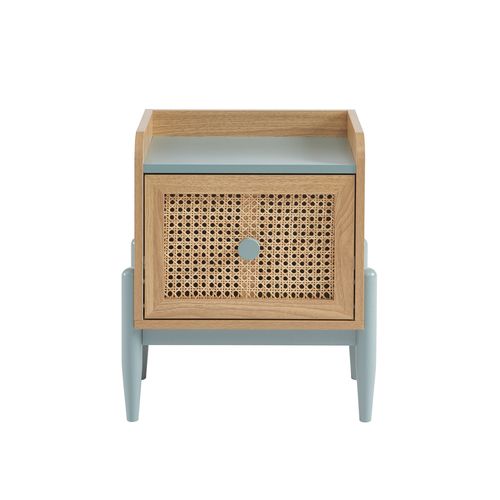 Table De Chevet Pablo Bleu Et Cannage Rotin 1 Tiroir