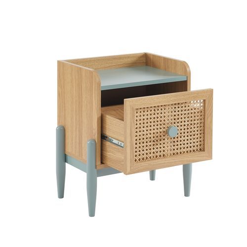 Table De Chevet Pablo Bleu Et Cannage Rotin 1 Tiroir