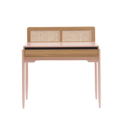 Bureau Pablo Rose Et Cannage Rotin 1 Tiroir