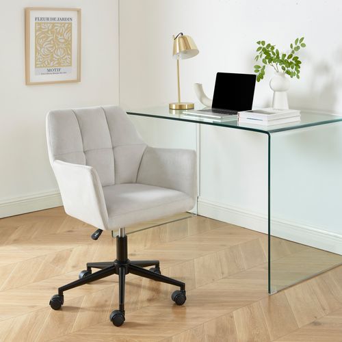 Fauteuil De Bureau Mona  En Velours Gris Perle Avec Pieds Noirs