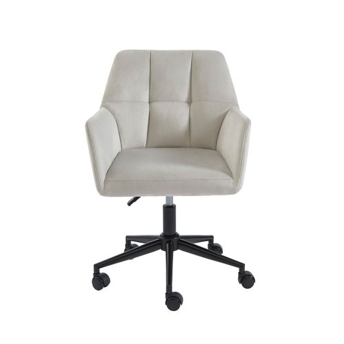 Fauteuil De Bureau Mona  En Velours Gris Perle Avec Pieds Noirs