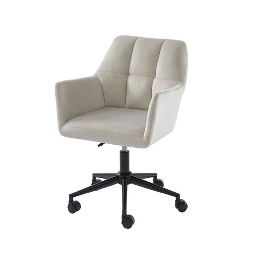 Fauteuil De Bureau Mona  En Velours Gris Perle Avec Pieds Noirs