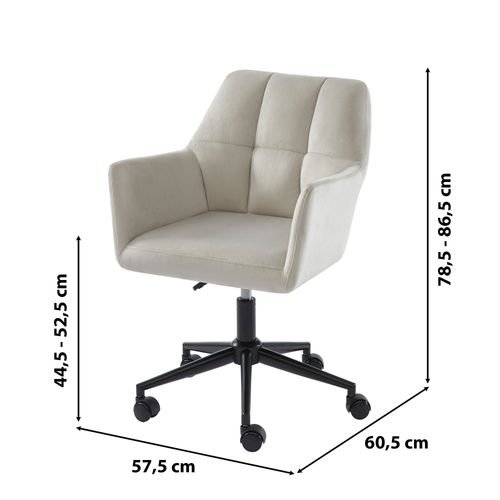 Fauteuil De Bureau Mona  En Velours Gris Perle Avec Pieds Noirs