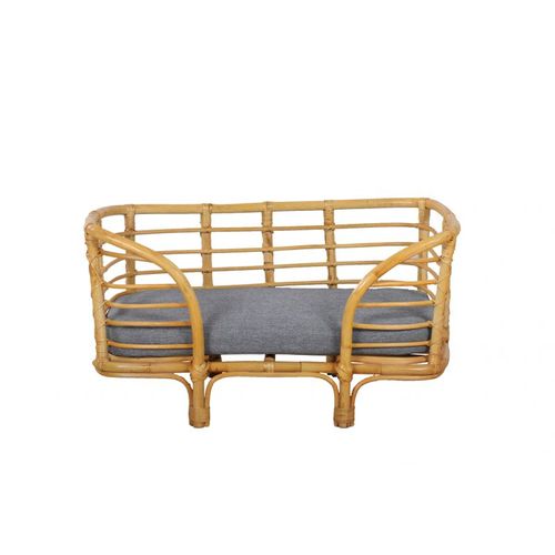 Panier Rectangulaire Selene Pour Chien Et Chat En Rotin Coussin Coloris Gris