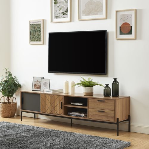 Meuble TV Geoma Effet Chêne Foncé Et Gris 180cm