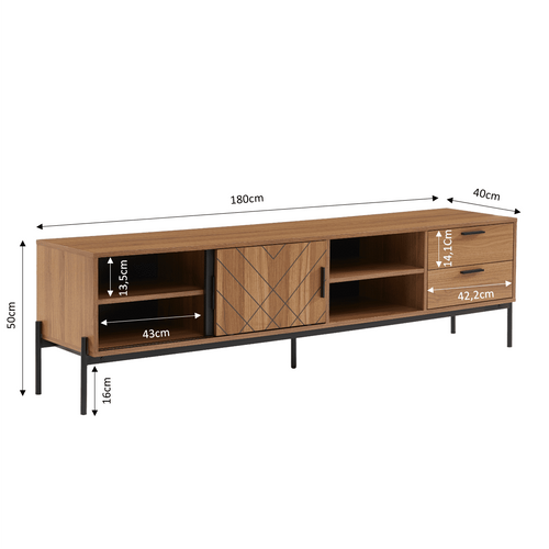 Meuble TV Geoma Effet Chêne Foncé Et Gris 180cm